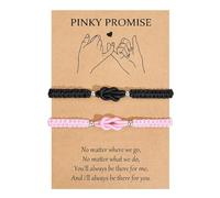 XFSRG 2 Pièces Bracelets pour Couple Bracelet d'Amitié Corde Tressée Réglable Bijoux Saint-Valentin Cadeau pour Sœur Femme Jumelle Fille (Rose + Noir)