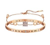 XFSRG 2 Pièces Bracelets pour Femme Ensemble de Bracelets en Acier Titane Réglable Empilables Fantaisie Cadeau pour la Fête des Mères un Anniversaire (Or rose)