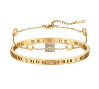 XFSRG 2 Pièces Bracelets pour Femme Ensemble de Bracelets en Acier Titane Réglable Empilables Fantaisie Cadeau pour la Fête des Mères un Anniversaire (Or)
