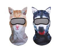 XFSRG 2 Pièces Cagoule 3D Chat Masque Visage Animal avec Oreilles d'Été Protection Solaire UV Respirant Mask pour Sports Outdoor Vélo Moto(Chat Blanc + Husky)