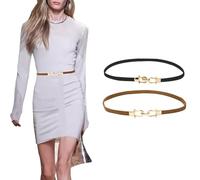 XFSRG 2 Pièces Ceinture Fine Femme Elastique Ceinturon Simple Mode Ceinture Accessoires Décoratifs pour Robe Chemise(Noir & Camel)
