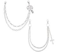 XFSRG 2 Pièces Chaîne Pantalon Punk Hip Hop Double Rangée avec Croix ou Pentagramme Tête de Mort Chaîne de Hanche Streetwear pour Femme et Homme