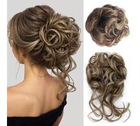 XFSRG 2 Pièces Chignon Postiche Cheveux Grande Postiches Extensions de Cheveux Ondulés Synthétiques Postiches pour Femmes et Filles (Marron clair)
