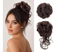 XFSRG 2 Pièces Chignon Postiche Cheveux Grande Postiches Extensions de Cheveux Ondulés Synthétiques Postiches pour Femmes et Filles (Marron foncé)