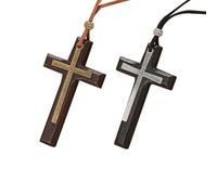 XFSRG 2 Pièces Collier Croix en Bois Vintage pour Homme et Femme Bijou Chrétien Élégant Pendentif Classique Adapté à Toutes les Occasions