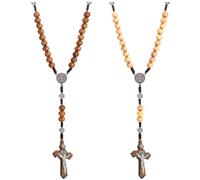 XFSRG 2 Pièces Collier Croix Perles en Bois Tissage à la Main Colliers Style Classique et Rétro pour un Usage Quotidien Cérémonies Religieuses Voyages