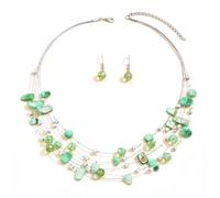 XFSRG 2 Pièces Collier Ras du Cou Multicouche et Boucles D Oreilles de Perles Multicouches Collier Multi Brins Style Années 1920 Parure Pendentifs Superposés pour Femme (Vert)