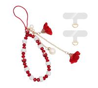 XFSRG 2 Pièces Cordon Telephone Portable Rose Élégant Avec Perles Et Fleurs Dragonne Téléphone Portable Mode Bijoux (Rouge)