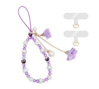 XFSRG 2 Pièces Cordon Telephone Portable Rose Élégant Avec Perles Et Fleurs Dragonne Téléphone Portable Mode Bijoux (Violet)