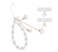 XFSRG 2 Pièces Cordon Telephone Portable Rose Élégant Avec Perles Et Fleurs Dragonne Téléphone Portable Mode Bijoux (Blanc)