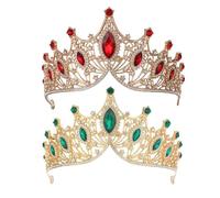 XFSRG 2 Pièces Couronne de Mariage Diadème de Mariage Tiara Cristal Couronne Princesse Strass en Cristal Grand Diadème Vintage pour Mariée Bal Soirée Fête Costume Princesse (Rouge et Vert)