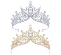 XFSRG 2 Pièces Couronne de Mariage Diadème de Mariage Tiara Cristal Couronne Princesse Strass en Cristal Grand Diadème Vintage pour Mariée Bal Soirée Fête Costume Princesse (Or et Argent)