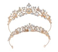 XFSRG 2 Pièces Couronne Femme en Cristal Diadème Élégant avec Strass Brillants Accessoire de Cheveux Idéal pour Mariage Anniversaire Soirée (Doré)