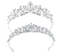 XFSRG 2 Pièces Diadème de Mariée Couronne Princesse Serretête Accessoire Cheveux Bijou Tête de Mariée Style Royal pour Femme Cérémonie Mariage Soirée (Argent)