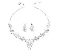XFSRG 2 Pièces Ensemble Bijoux Feuille Cristal Collier Boucles D'oreilles Brillant Élégant Parure Femme Mariage Cérémonie