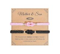 XFSRG 2 Pièces Ensemble de Bracelets Mère et Fille avec Carte Noeud D’union Bracelet Bracelet Mère Fille Maman et Moi Bracelets Assortis Bijoux Assortis Parent Enfant (Noir + Rose - 6)