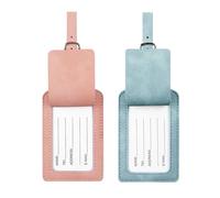 XFSRG 2 Pièces Étiquettes Bagage Valise en PU Cuir de Voyage Étiquette Bagage avec Carte d'Information Personnelle pour Prévenir la Perte des Sacs et Valises(Rose + Bleu)