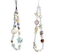 XFSRG 2 Pièces Étoile De Mer Et Coquillage Dragonne Téléphone Comme Charm Pendentif Avec Perles Pour Smartphone Et Clés Comme Accessoire Tendance