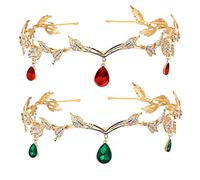 XFSRG 2 Pièces Frontale Couronne Femme Feuilles Pendentif en Strass Diadème Élégant pour les Dîners Mariages Anniversaires