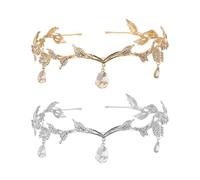 XFSRG 2 Pièces Frontale Couronne Femme Feuilles Pendentif en Strass Diadème Élégant pour les Dîners Mariages Anniversaires
