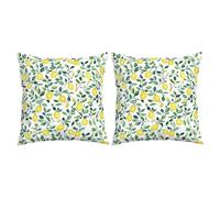 XFSRG 2 Pièces Housse Coussin 40x40cm Polyester Citron Imprimé Décoratif Oreiller Style Ete pour Canapé Salon Jardin (Blanc, Citron-02, 40x40cm)
