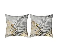 XFSRG 2 Pièces Housse de Coussin 45x45cm Imprimé Feuilles Tropicales Polyester pour Décoration Canapé Jardin Salon Extérieur (Gris, Feuilles, 45x45cm)