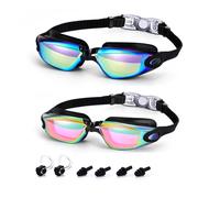 XFSRG 2 Pièces Lunette Piscine Adulte de Natation à Verres Polarisés Anti Buée Protection contre les UV avec Pince Nez et Bouchons d'Oreille pour Hommes Femmes Nage la Plongée(Or + Rose)