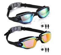 XFSRG 2 Pièces Lunette Piscine Adulte de Natation à Verres Polarisés Anti Buée Protection contre les UV avec Pince Nez et Bouchons d'Oreille pour Hommes Femmes Nage la Plongée(Or + Orange)