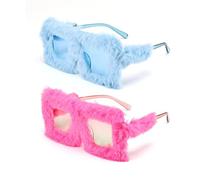 XFSRG 2 Pièces Lunettes de Soleil Femme Monture Carrée Oversize Protection Lunette Fashion Tendance Accessoire Mode Lunette Soleil Femme Style Rétro Vintage(Rose et Bleu)