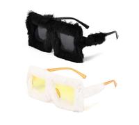 XFSRG 2 Pièces Lunettes de Soleil Femme Monture Carrée Oversize Protection Lunette Fashion Tendance Accessoire Mode Lunette Soleil Femme Style Rétro Vintage(Noir et Blanc)