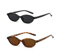 XFSRG 2 Pièces Lunettes De Soleil Femme Vintage Ovales Style Élégant Pour Toutes Les Occasions(Noir, Marron)