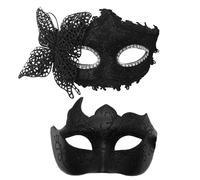 XFSRG 2 Pièces Masque Vénitien Hommes Pour Bal Masqué Et Cosplay Comme Accessoire Mascarade Rétro Pour Halloween Carnaval Et Fêtes De Carnaval (Noir)