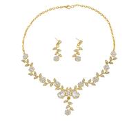 XFSRG 2 Pièces Parure Bijoux Femme Collier Boucles Oreilles Ensemble Bijoux Fantaisie Doré Cristal Strass Accessoires Mode pour Mariage Soirée Cérémonie(Or)
