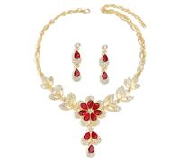 XFSRG 2 Pièces Parure Bijoux Floral Cristal Collier Boucles D'oreilles Ensemble Élégant Brillant Argenté Luxueux Bijouterie Femme