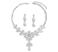 XFSRG 2 Pièces Parure Bijoux Floral Cristal Collier Boucles D'oreilles Ensemble Élégant Brillant Argenté Luxueux Bijouterie Femme