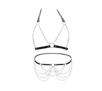 XFSRG 2 Pièces Punk Cuir Taille Chaîne Gothique Noir Corps Chaînes Poitrine Ceinture Chaine Réglable Accessoire Sexy pour Festivals Raves et Performances