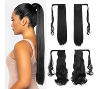 XFSRG 2 Pièces Queue Cheval Enveloppante Lisse Bouclée Extensions Cheveux Synthétiques Naturels Attache Facile Coiffure Rapide Queue Haute Longue