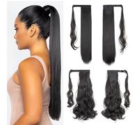 XFSRG 2 Pièces Queue Cheval Enveloppante Lisse Bouclée Extensions Cheveux Synthétiques Naturels Attache Facile Coiffure Rapide Queue Haute Longue