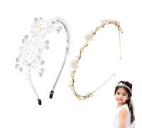 XFSRG 2 Pièces Serre Tête Mariage Perle Couronne de Cheveux Cristal Perle Bandeau Mariée avec Strass Diadème Mariage Perles Couronne de Mariée avec Fleurs