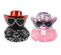 XFSRG 2 Pièces Strass Canard Voiture Drôles Canards en Caoutchouc Décoration Tableau de Bord Voiture avec Chapeau de Cowboy et Lunettes de Soleil pour la Bureau Bureau Décoration et la Maison