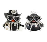 XFSRG 2 Pièces Strass Canard Voiture Drôles Décoration Tableau de Bord Voiture avec Scintillant Chapeau de Cowboy Couronne et Lunettes de Soleil pour la Bureau Bureau Décoration