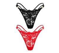 XFSRG 2 Pièces String Femmes Sexy Dentelle G Floraux Dentelle Taille Basse Stretch Bikini Slips Lingerie Envelopper Les Fesses Thongs(M)