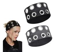 XFSRG 2 Pièces Y2k Bandeau Elastique Bandeau Élastique À Œillets Creux en Métal Punk Grunge Accessoire De Cheveux Décontracté Extensible