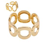 XFSRG 2 Stück Bracelet Manchette Large Ensemble et Bague Géométriques Vintage Irrégulier Martelé Bracelet Jonc Martelé Bijou Rétro pour Femme (Or)