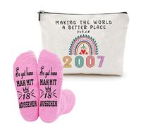 XFSRG 2007 Trousse Maquillage Femme 18 Ans avec Chaussettes Roses Sac A Cosmétiques Imprimé A La Mode Cadeau Anniversaire 18 Year Personnalisé pour Les Femmes Nées en 2007