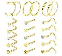 XFSRG 21 Pièces Clou de Nez Piercing Narine Anneau Vis Forme L Zircon Cœur Boule Lot de Bijoux Nez pour Femmes et Hommes Usage Quotidien Style Tendance (Argent)