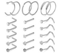 XFSRG 21 Pièces Piercing Nez Zircone Acier Inoxydable Septum Helix Tragus Bijoux Corporels Hypoallergénique
