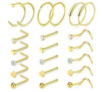 XFSRG 21 Pièces Piercing Nez Zircone Acier Inoxydable Septum Helix Tragus Bijoux Corporels Hypoallergénique