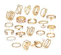 XFSRG 22 Pièces Bague Femme Perles Irrégularités Style Rétro Bagues Géométrie Créative de la Mode pour Tous les Jours Street Beat Fête Banque