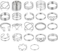 XFSRG 22 Pièces Ensemble Bagues Femme Ajustables Variées Géométriques Minimalistes Empilables Chaîne Cœur Papillon Torsadées Perle Bijoux Fantaisie